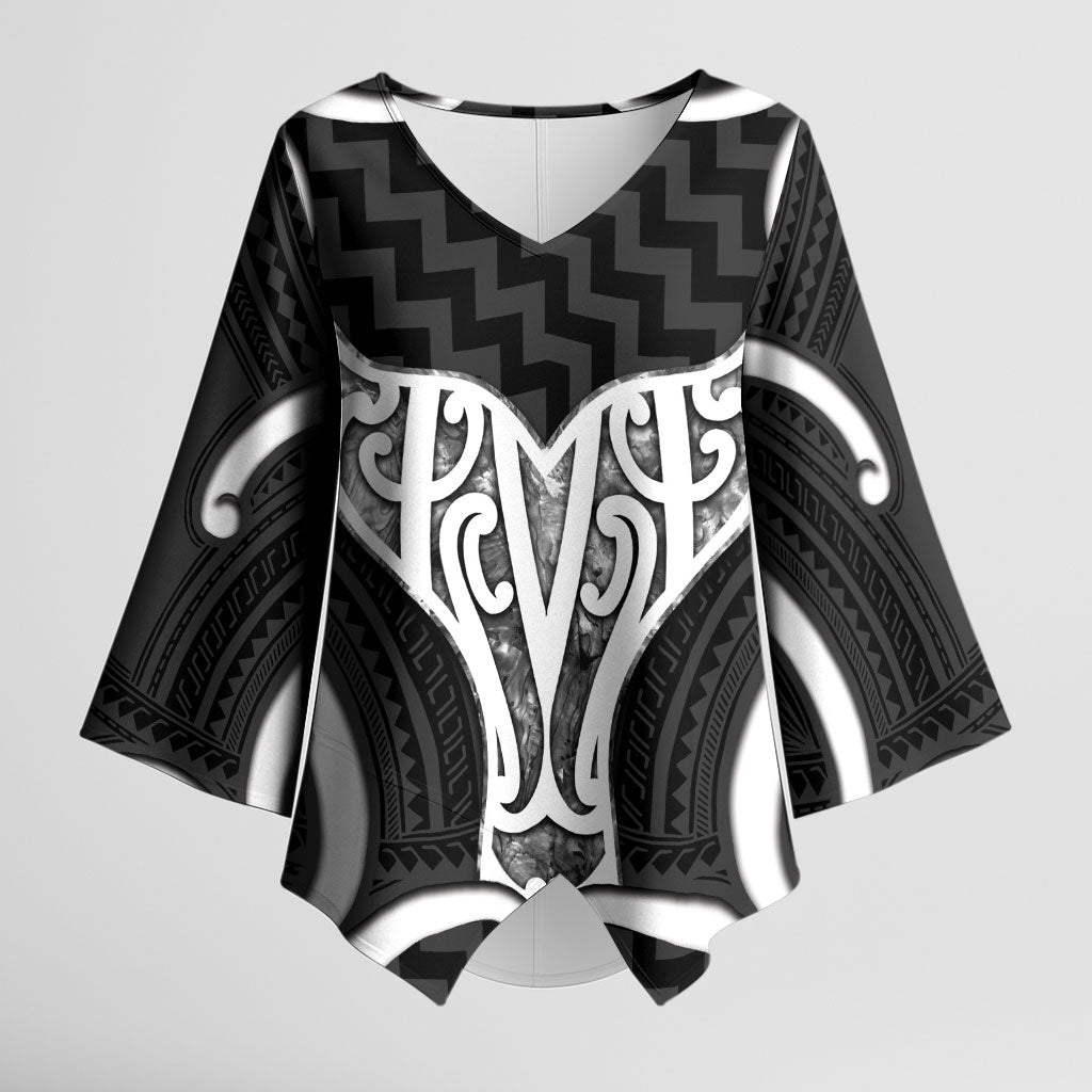 Aotearoa Atua Tangaroa Personalised Kimono Sleeve Blouse God Of The Sea Maori Whale Tail Black LT14 Female Black - Polynesian Pride