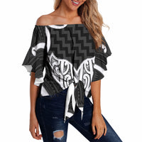 Aotearoa Atua Tangaroa Personalised Off Shoulder Wrap Waist Top God Of The Sea Maori Whale Tail Black