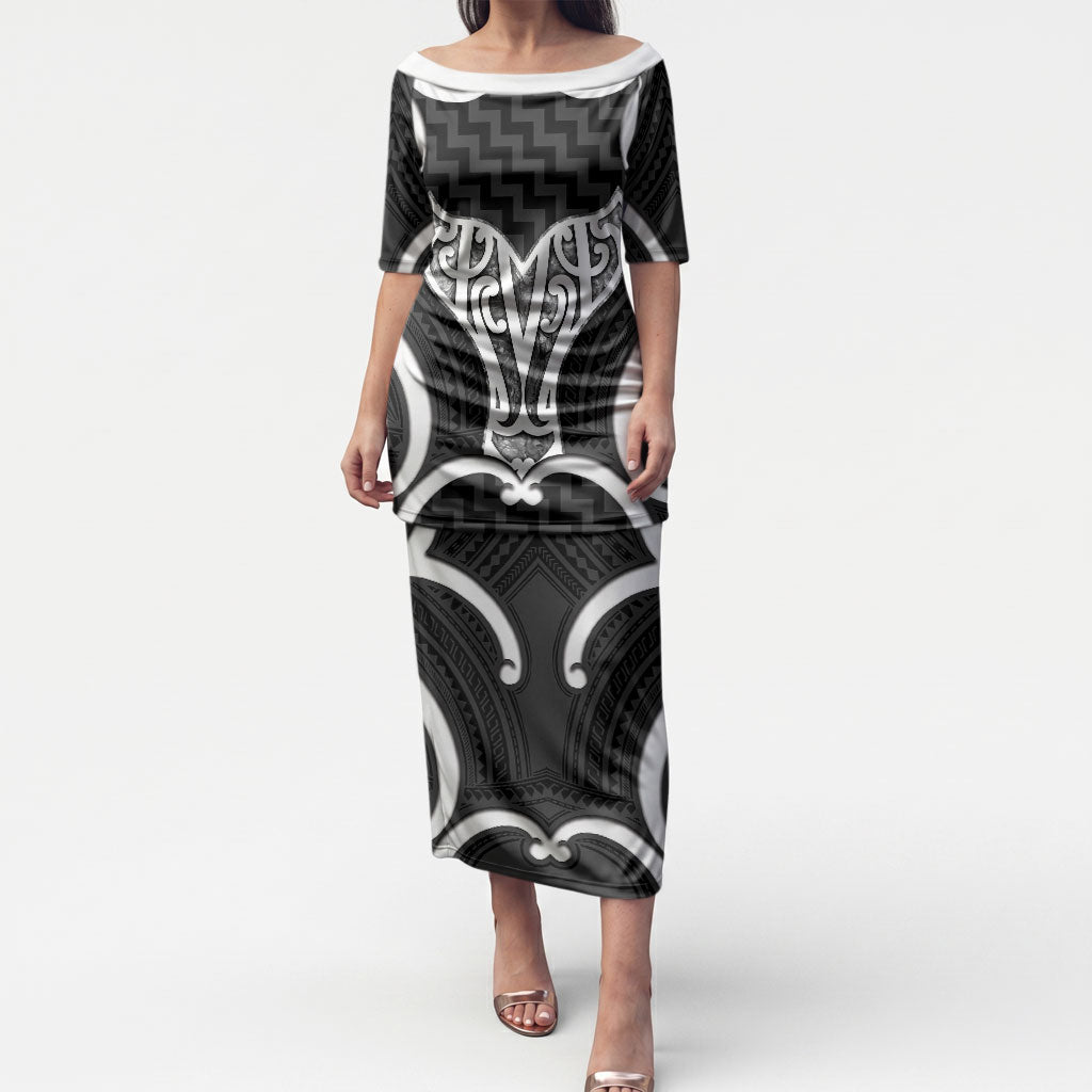 Aotearoa Atua Tangaroa Personalised Puletasi God Of The Sea Maori Whale Tail Black LT14 Long Dress Black - Polynesian Pride