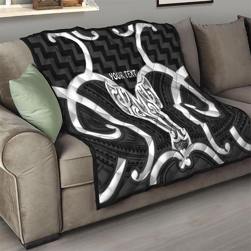 Aotearoa Atua Tangaroa Personalised Quilt God Of The Sea Maori Whale Tail Black