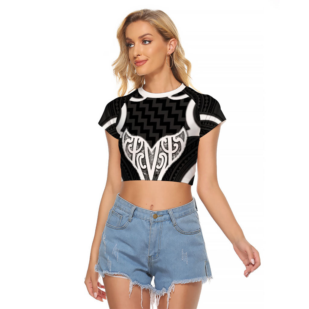 Aotearoa Atua Tangaroa Personalised Raglan Cropped T Shirt God Of The Sea Maori Whale Tail Black
