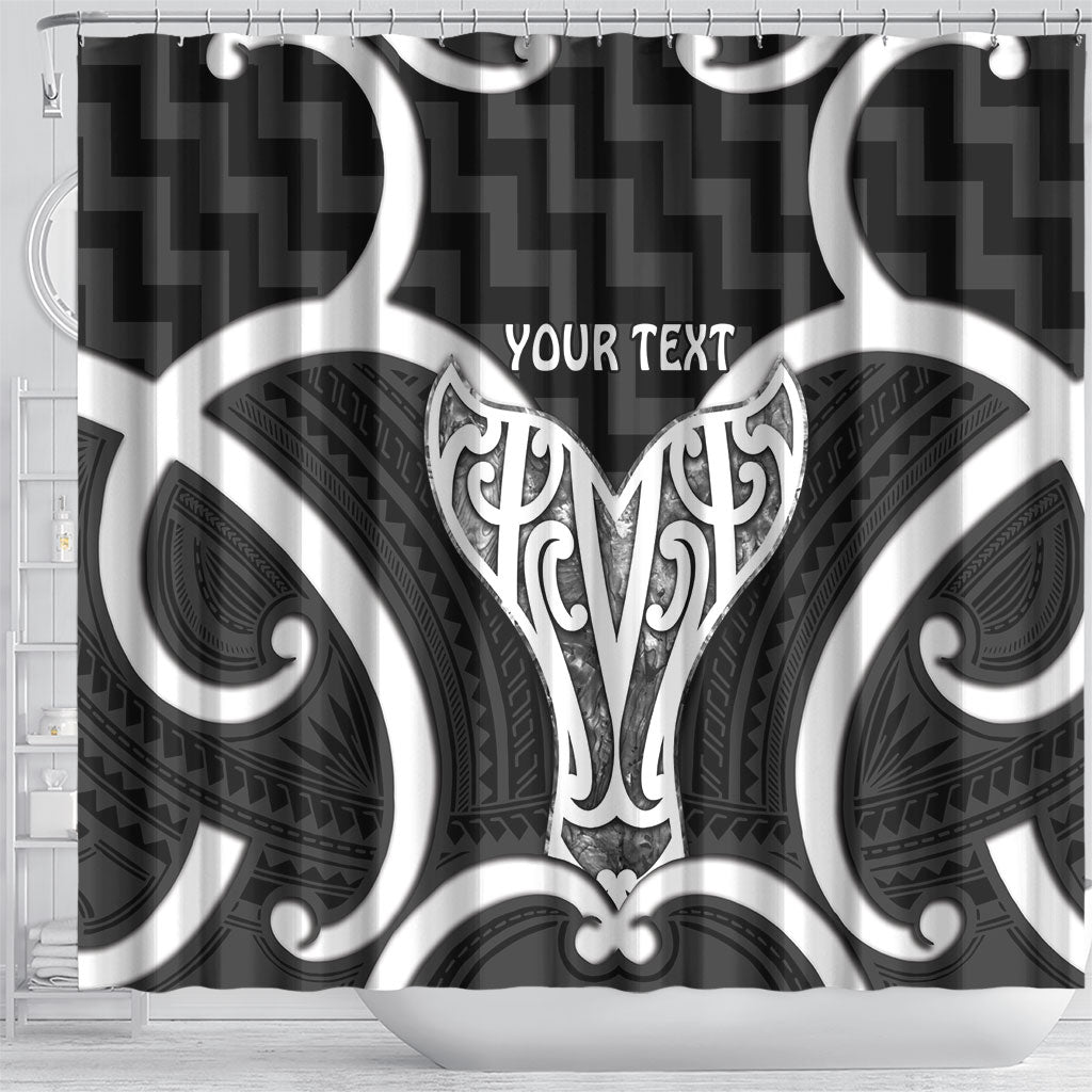 Aotearoa Atua Tangaroa Personalised Shower Curtain God Of The Sea Maori Whale Tail Black