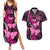 Think Pink Breast Cancer Awareness Couples Matching Summer Maxi Dress and Hawaiian Shirt Butterfly Aboriginal Mix Polynesian Pattern