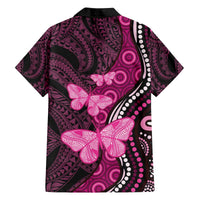 Think Pink Breast Cancer Awareness Family Matching Off Shoulder Short Dress and Hawaiian Shirt Butterfly Aboriginal Mix Polynesian Pattern