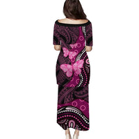 Think Pink Breast Cancer Awareness Puletasi Butterfly Aboriginal Mix Polynesian Pattern