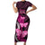 Think Pink Breast Cancer Awareness Short Sleeve Bodycon Dress Butterfly Aboriginal Mix Polynesian Pattern