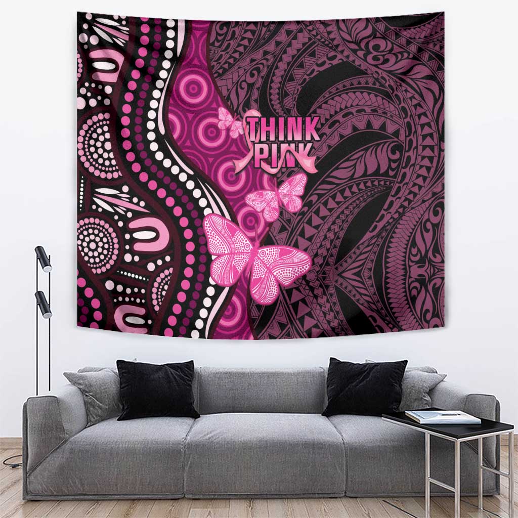 Think Pink Breast Cancer Awareness Tapestry Butterfly Aboriginal Mix Polynesian Pattern