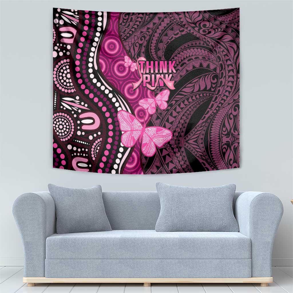 Think Pink Breast Cancer Awareness Tapestry Butterfly Aboriginal Mix Polynesian Pattern
