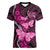 Think Pink Breast Cancer Awareness Women V-Neck T-Shirt Butterfly Aboriginal Mix Polynesian Pattern