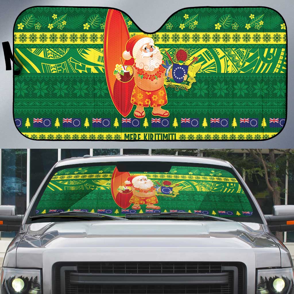 Cook Islands Christmas Auto Sun Shade Surfing Santa Mere Kiritimiti - Polynesian Pride