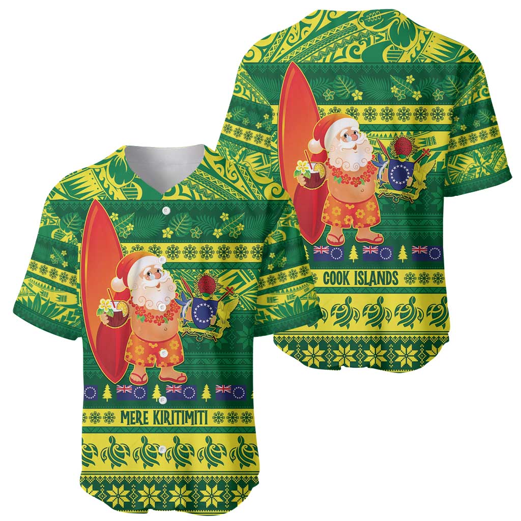 Cook Islands Christmas Baseball Jersey Surfing Santa Mere Kiritimiti - Polynesian Pride