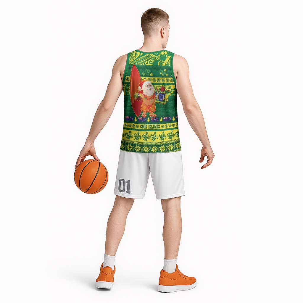 Cook Islands Christmas Basketball Jersey Surfing Santa Mere Kiritimiti - Polynesian Pride