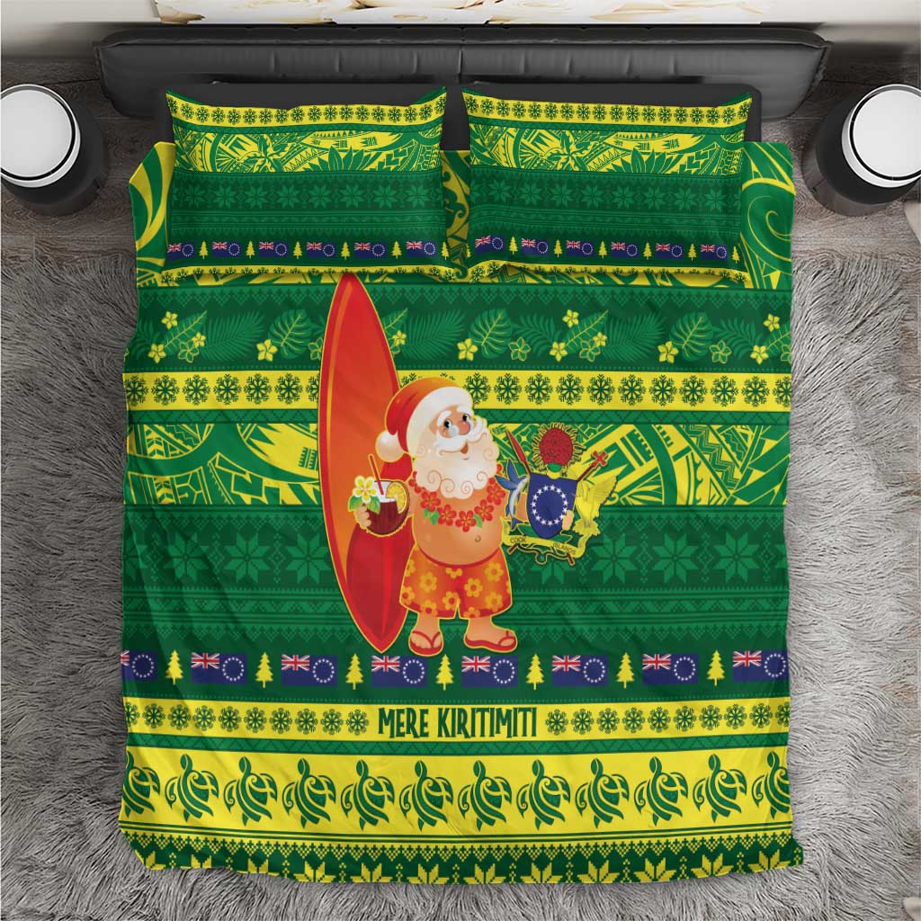 Cook Islands Christmas Bedding Set Surfing Santa Mere Kiritimiti - Polynesian Pride