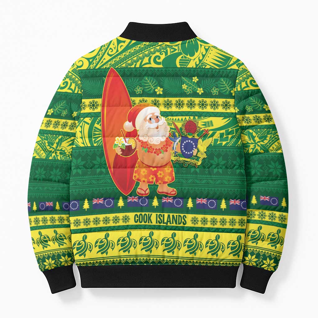 Cook Islands Christmas Bomber Puffer Jacket Surfing Santa Mere Kiritimiti - Polynesian Pride