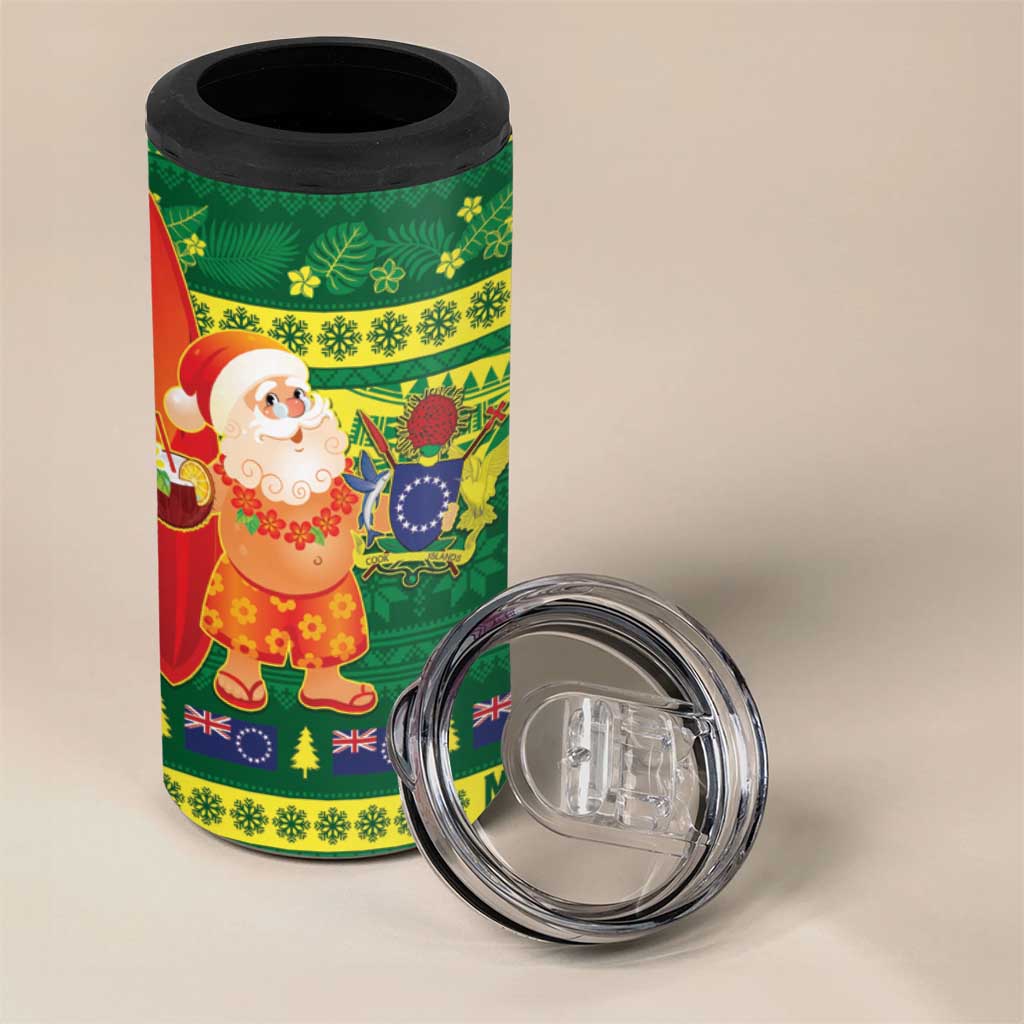 Cook Islands Christmas 4 in 1 Can Cooler Tumbler Surfing Santa Mere Kiritimiti - Polynesian Pride