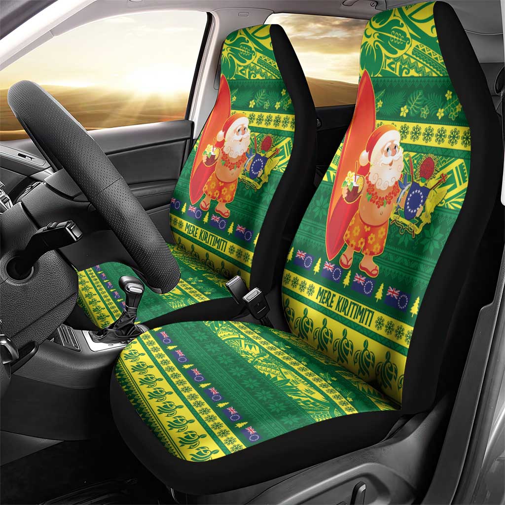Cook Islands Christmas Car Seat Cover Surfing Santa Mere Kiritimiti - Polynesian Pride