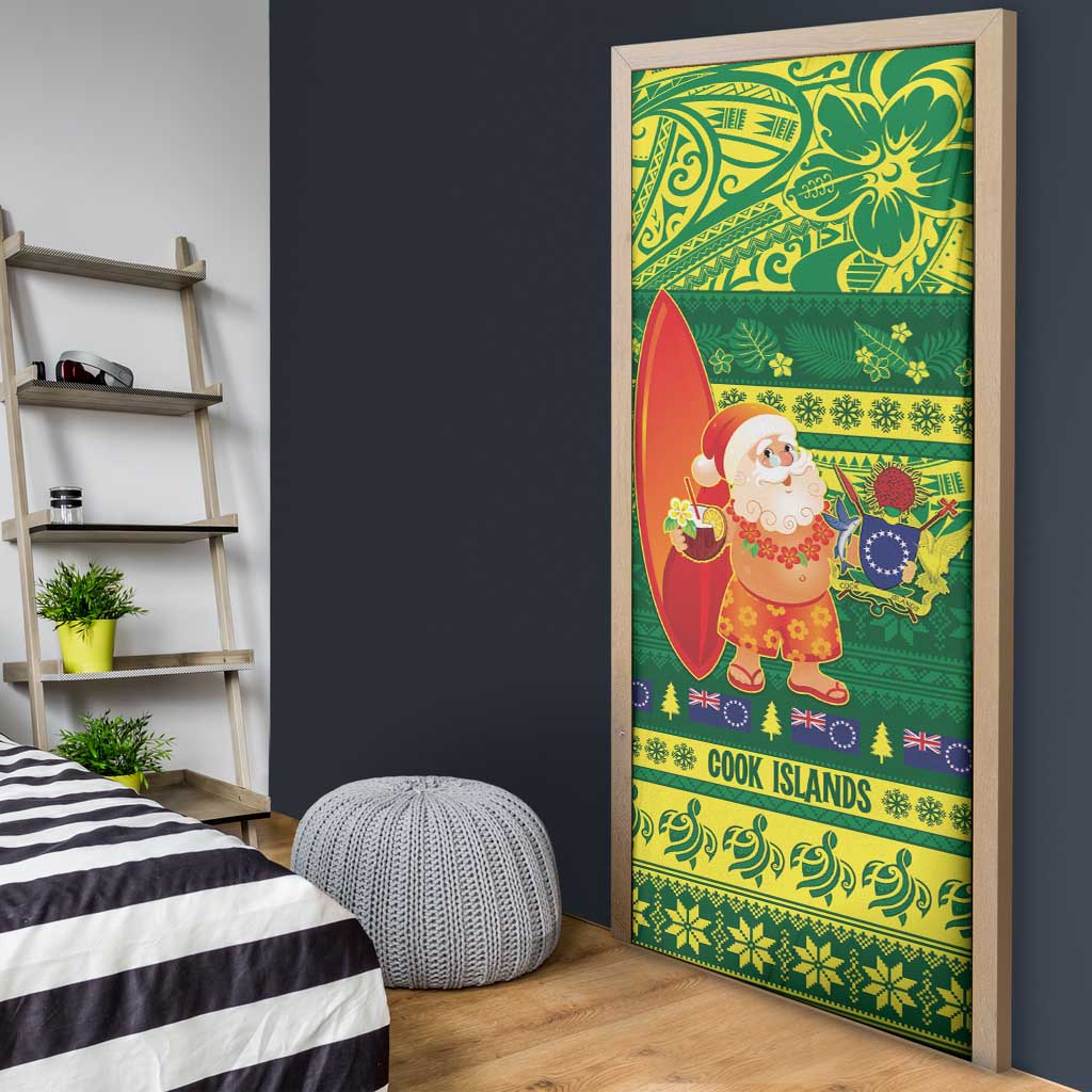 Cook Islands Christmas Door Cover Surfing Santa Mere Kiritimiti - Polynesian Pride