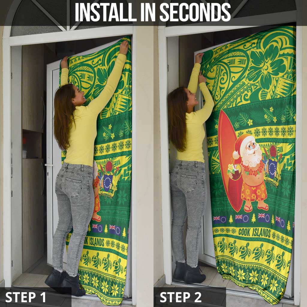 Cook Islands Christmas Door Cover Surfing Santa Mere Kiritimiti - Polynesian Pride