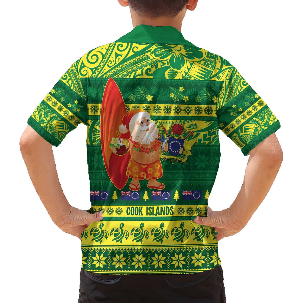 Cook Islands Christmas Family Matching Long Sleeve Bodycon Dress and Hawaiian Shirt Surfing Santa Mere Kiritimiti - Polynesian Pride