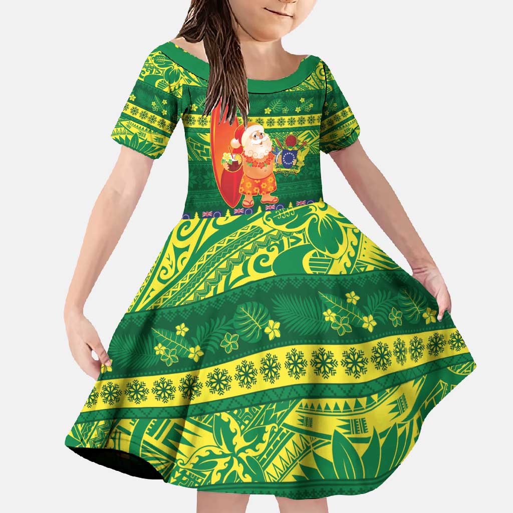 Cook Islands Christmas Family Matching Long Sleeve Bodycon Dress and Hawaiian Shirt Surfing Santa Mere Kiritimiti - Polynesian Pride