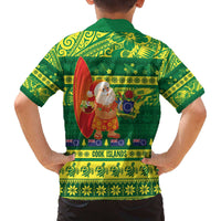 Cook Islands Christmas Family Matching Off The Shoulder Long Sleeve Dress and Hawaiian Shirt Surfing Santa Mere Kiritimiti - Polynesian Pride