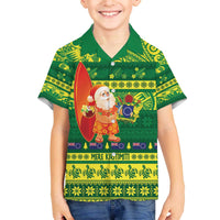 Cook Islands Christmas Family Matching Off The Shoulder Long Sleeve Dress and Hawaiian Shirt Surfing Santa Mere Kiritimiti - Polynesian Pride