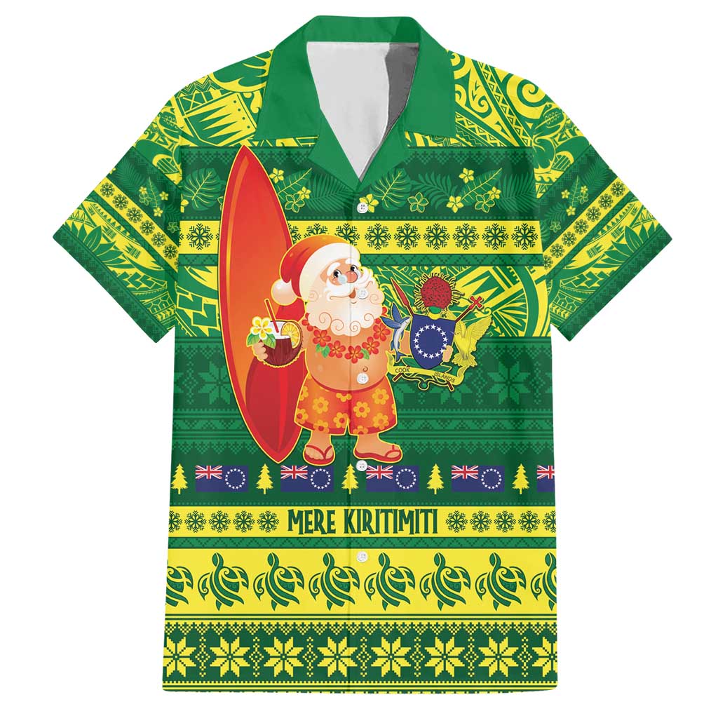 Cook Islands Christmas Hawaiian Shirt Surfing Santa Mere Kiritimiti - Polynesian Pride
