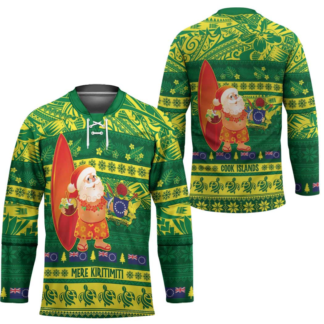 Cook Islands Christmas Hockey Jersey Surfing Santa Mere Kiritimiti - Polynesian Pride