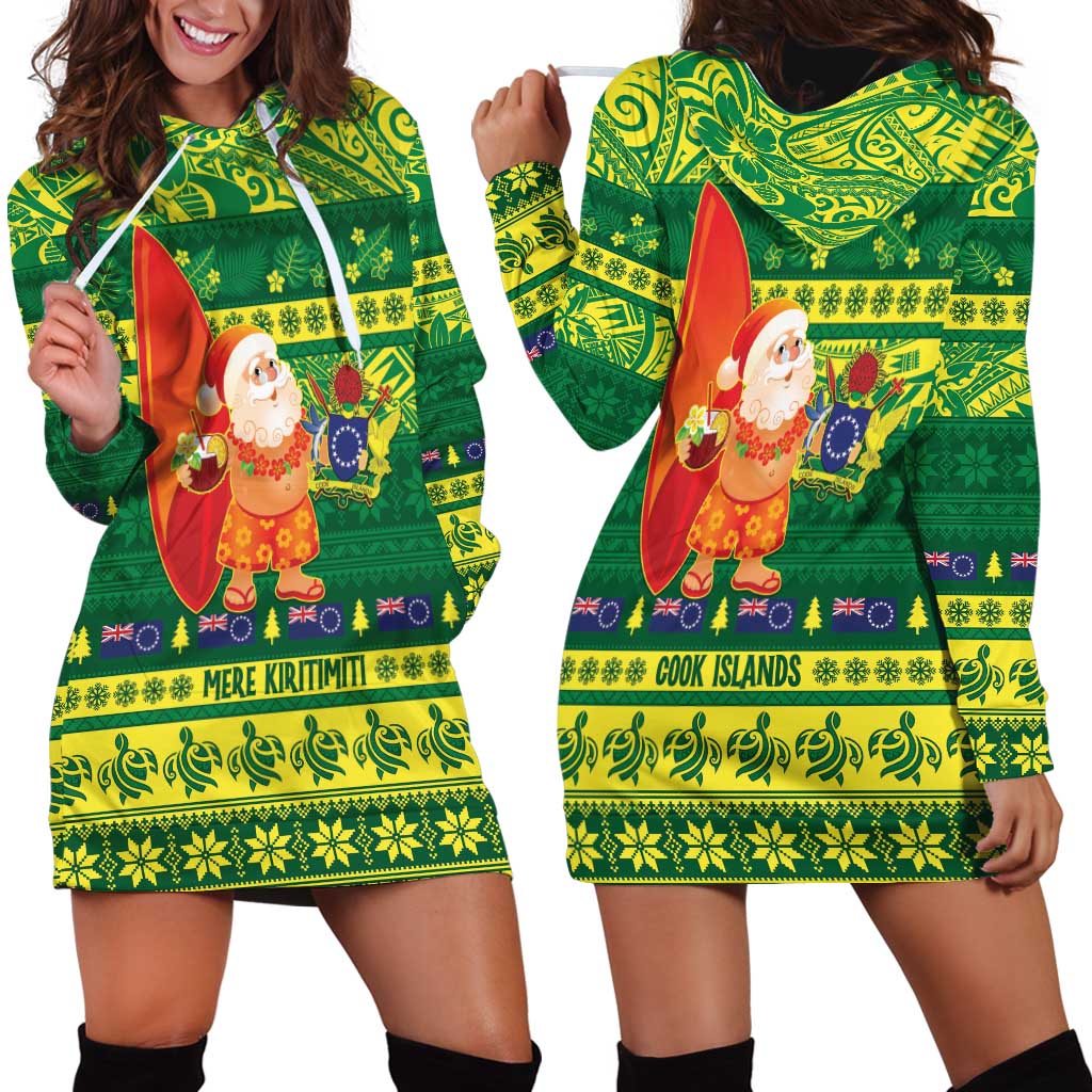 Cook Islands Christmas Hoodie Dress Surfing Santa Mere Kiritimiti - Polynesian Pride
