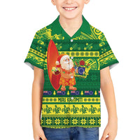 Cook Islands Christmas Kid Hawaiian Shirt Surfing Santa Mere Kiritimiti - Polynesian Pride