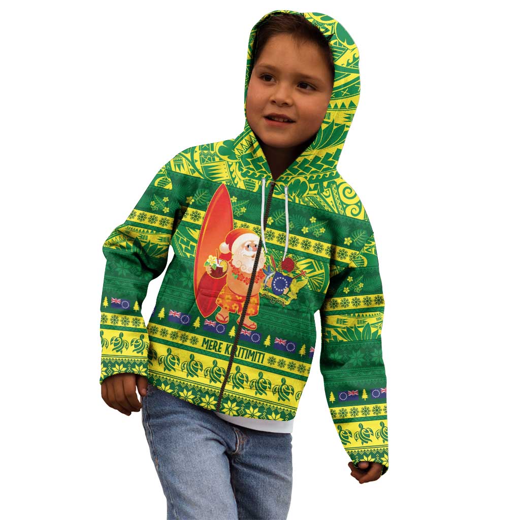 Cook Islands Christmas Kid Hoodie Surfing Santa Mere Kiritimiti - Polynesian Pride
