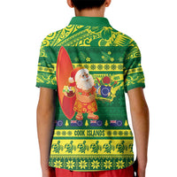 Cook Islands Christmas Kid Polo Shirt Surfing Santa Mere Kiritimiti - Polynesian Pride