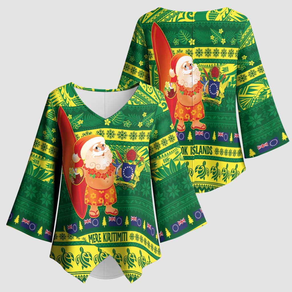 Cook Islands Christmas Kimono Sleeve Blouse Surfing Santa Mere Kiritimiti - Polynesian Pride