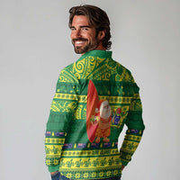 Cook Islands Christmas Long Sleeve Polo Shirt Surfing Santa Mere Kiritimiti - Polynesian Pride