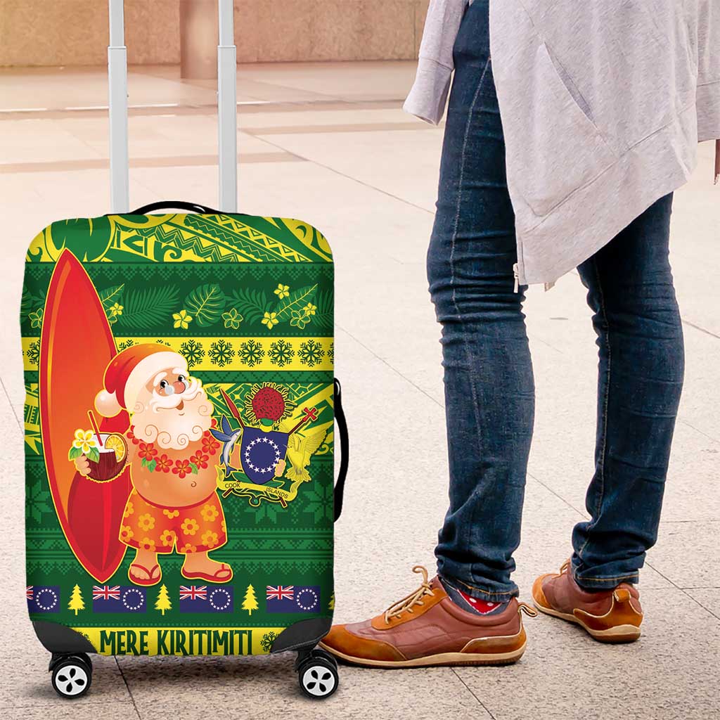 Cook Islands Christmas Luggage Cover Surfing Santa Mere Kiritimiti - Polynesian Pride