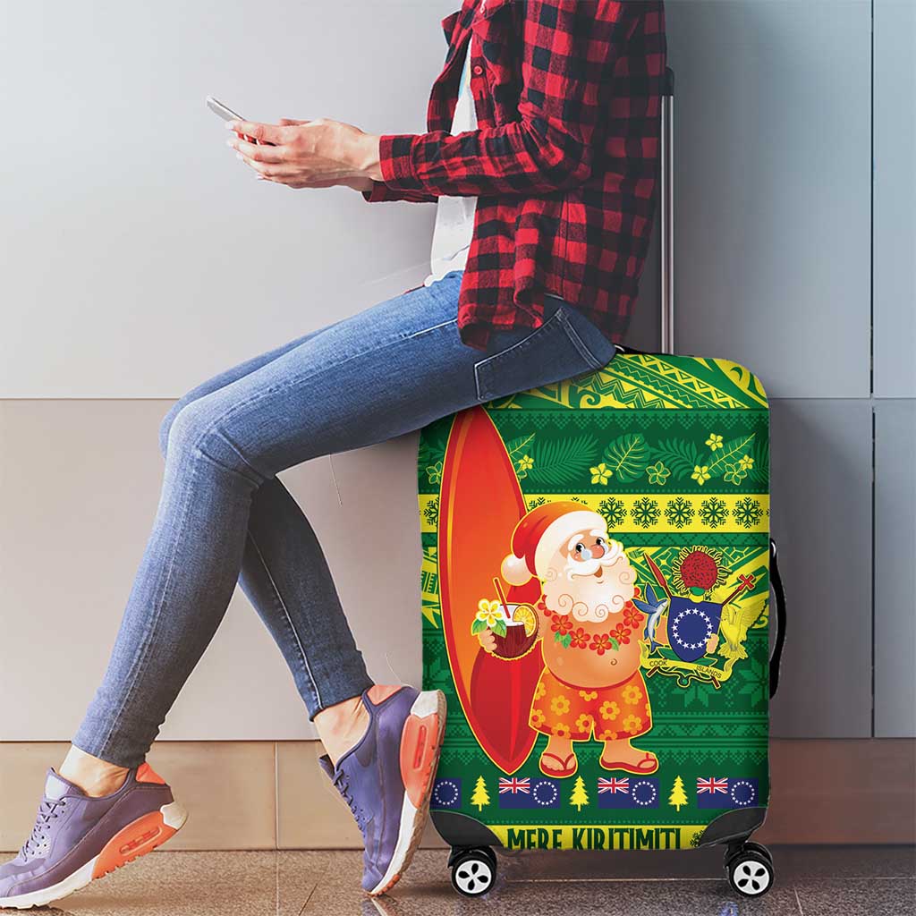 Cook Islands Christmas Luggage Cover Surfing Santa Mere Kiritimiti - Polynesian Pride
