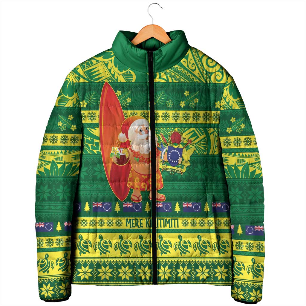 Cook Islands Christmas Padded Jacket Surfing Santa Mere Kiritimiti - Polynesian Pride