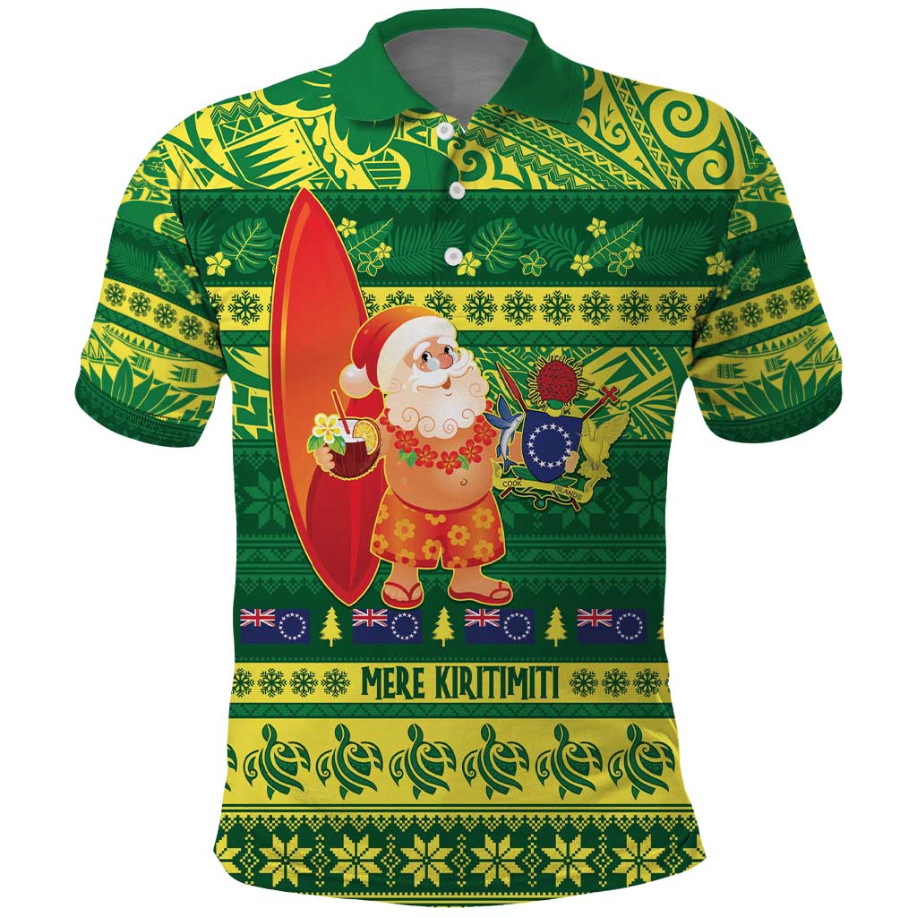 Cook Islands Christmas Polo Shirt Surfing Santa Mere Kiritimiti - Polynesian Pride