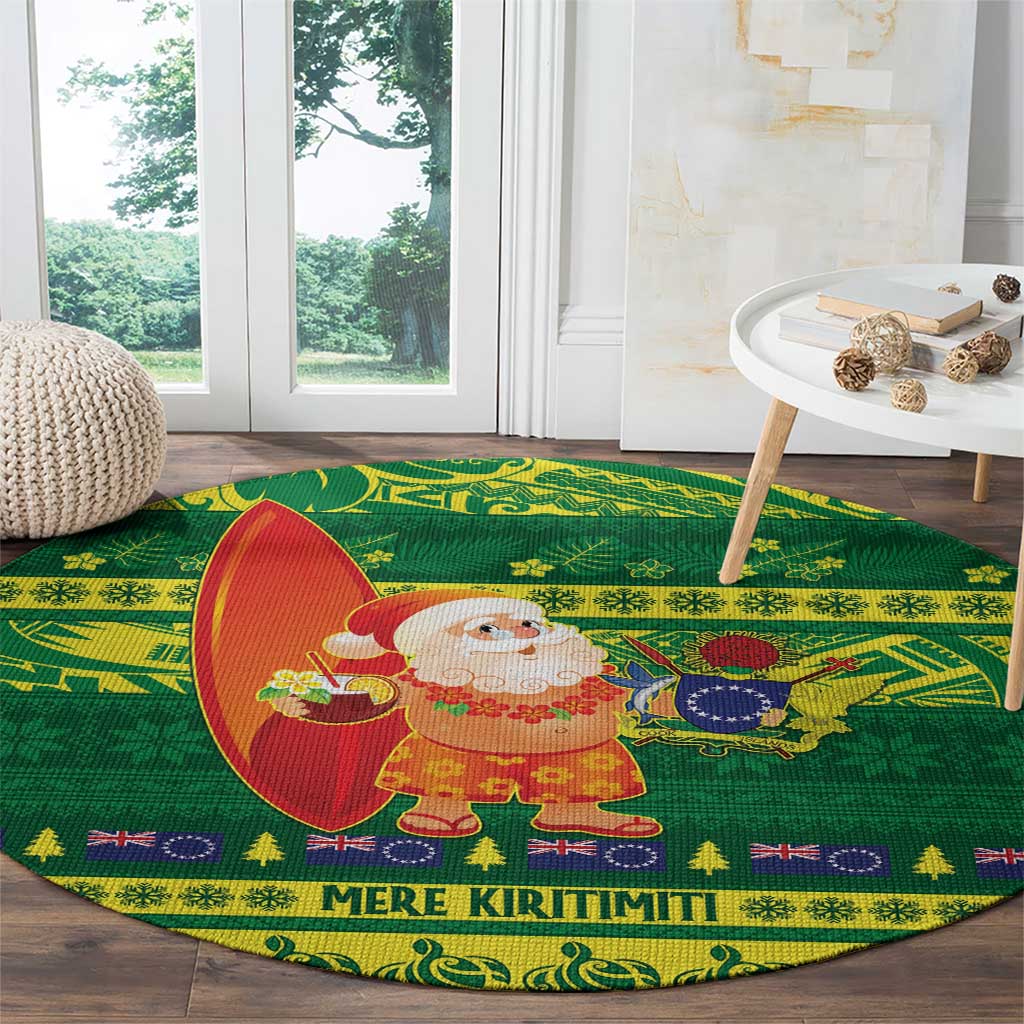 Cook Islands Christmas Round Carpet Surfing Santa Mere Kiritimiti - Polynesian Pride