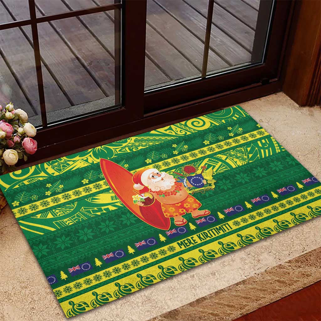 Cook Islands Christmas Rubber Doormat Surfing Santa Mere Kiritimiti - Polynesian Pride