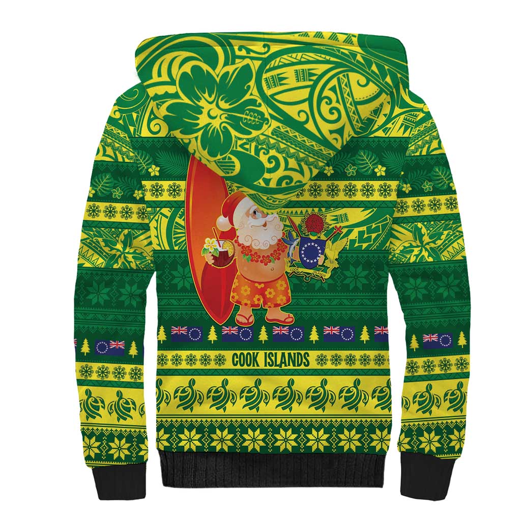 Cook Islands Christmas Sherpa Hoodie Surfing Santa Mere Kiritimiti - Polynesian Pride