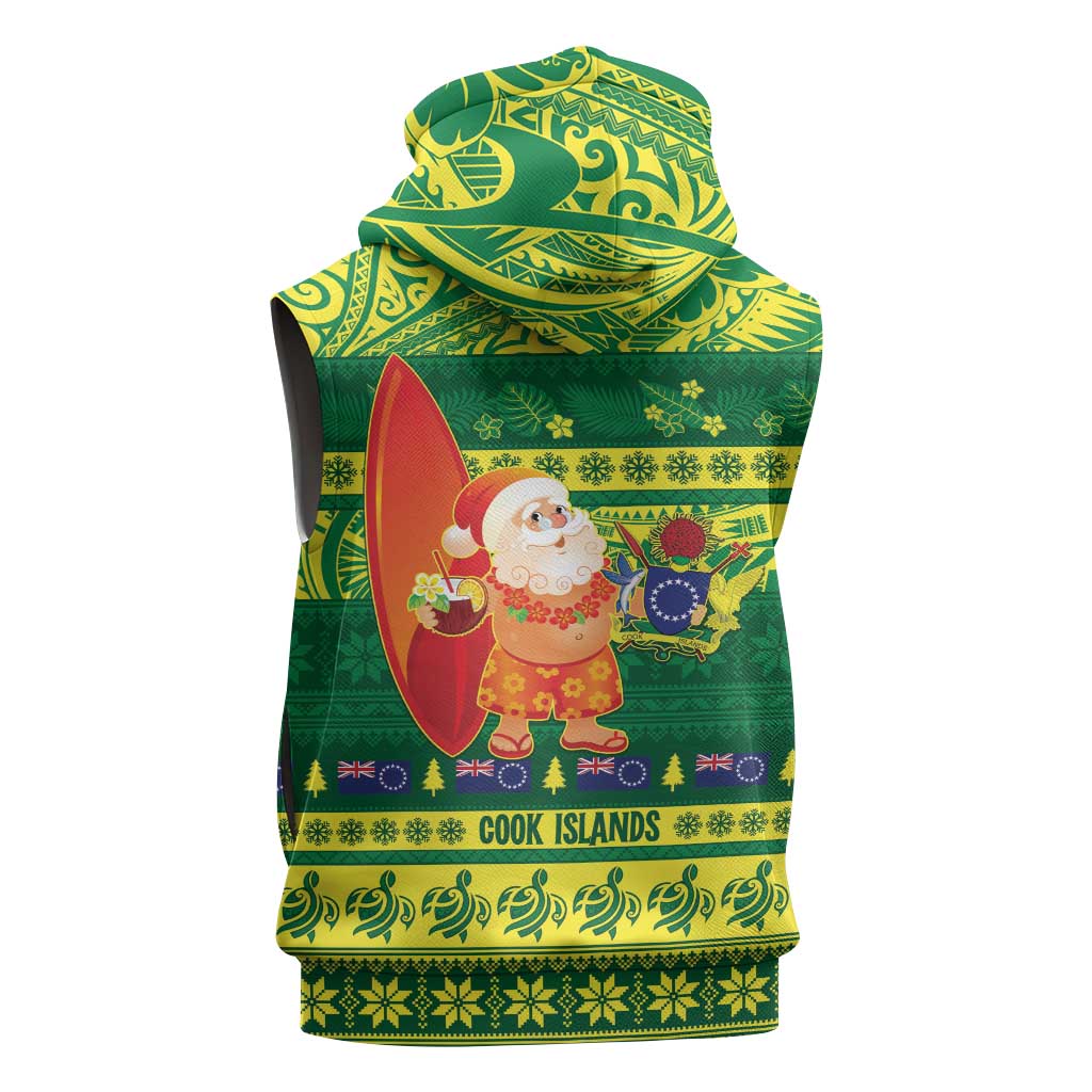 Cook Islands Christmas Sleeveless Hoodie Surfing Santa Mere Kiritimiti - Polynesian Pride