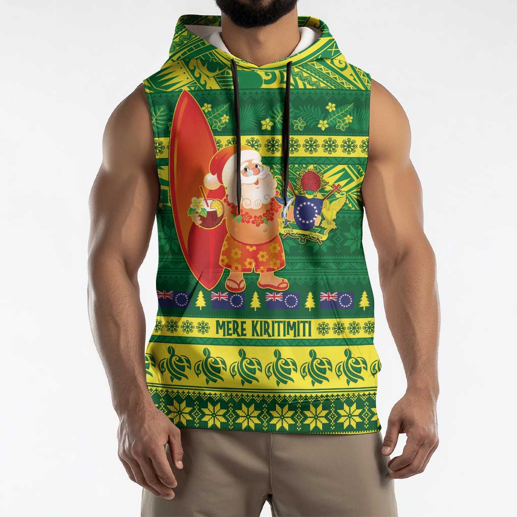 Cook Islands Christmas Sleeveless Hoodie Surfing Santa Mere Kiritimiti - Polynesian Pride