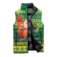 Cook Islands Christmas Sleeveless Puffer Jacket Surfing Santa Mere Kiritimiti - Polynesian Pride