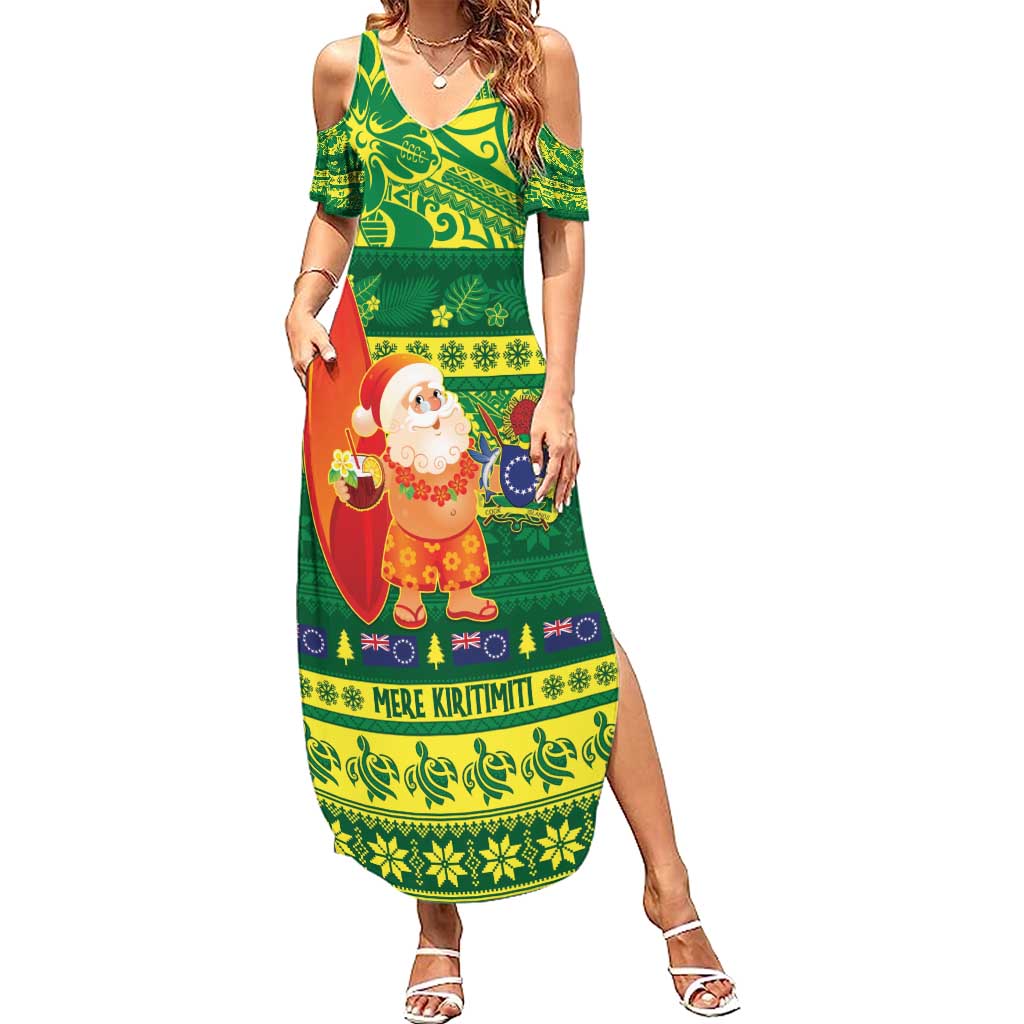 Cook Islands Christmas Summer Maxi Dress Surfing Santa Mere Kiritimiti - Polynesian Pride