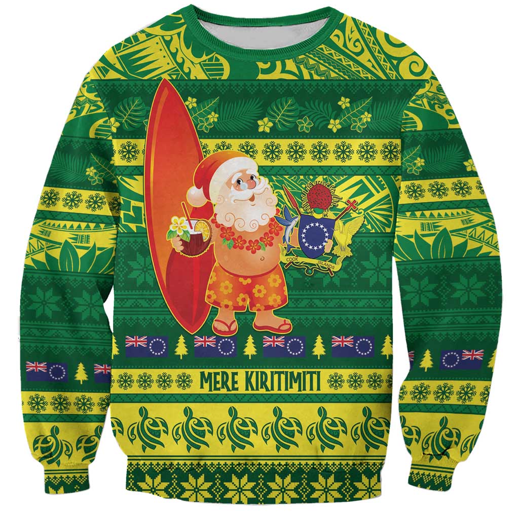 Cook Islands Christmas Sweatshirt Surfing Santa Mere Kiritimiti - Polynesian Pride