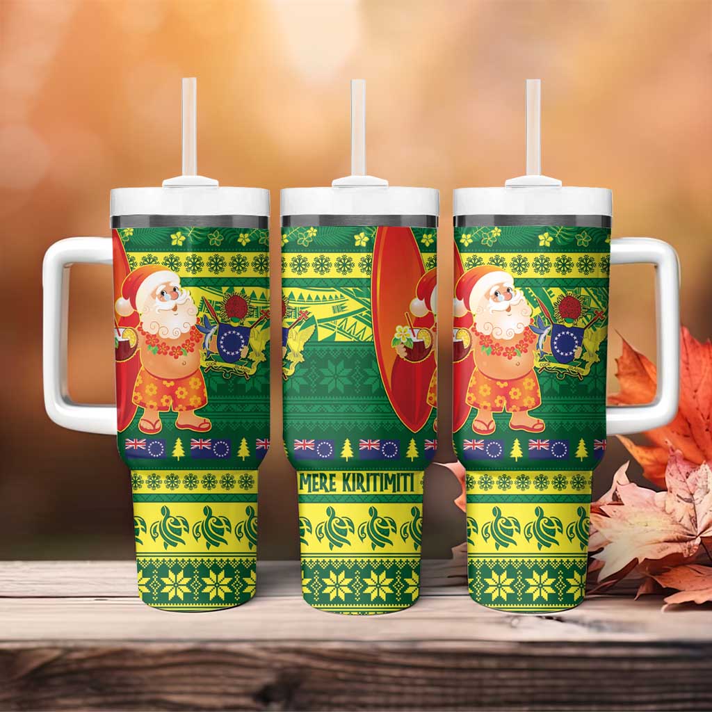 Cook Islands Christmas Tumbler With Handle Surfing Santa Mere Kiritimiti - Polynesian Pride