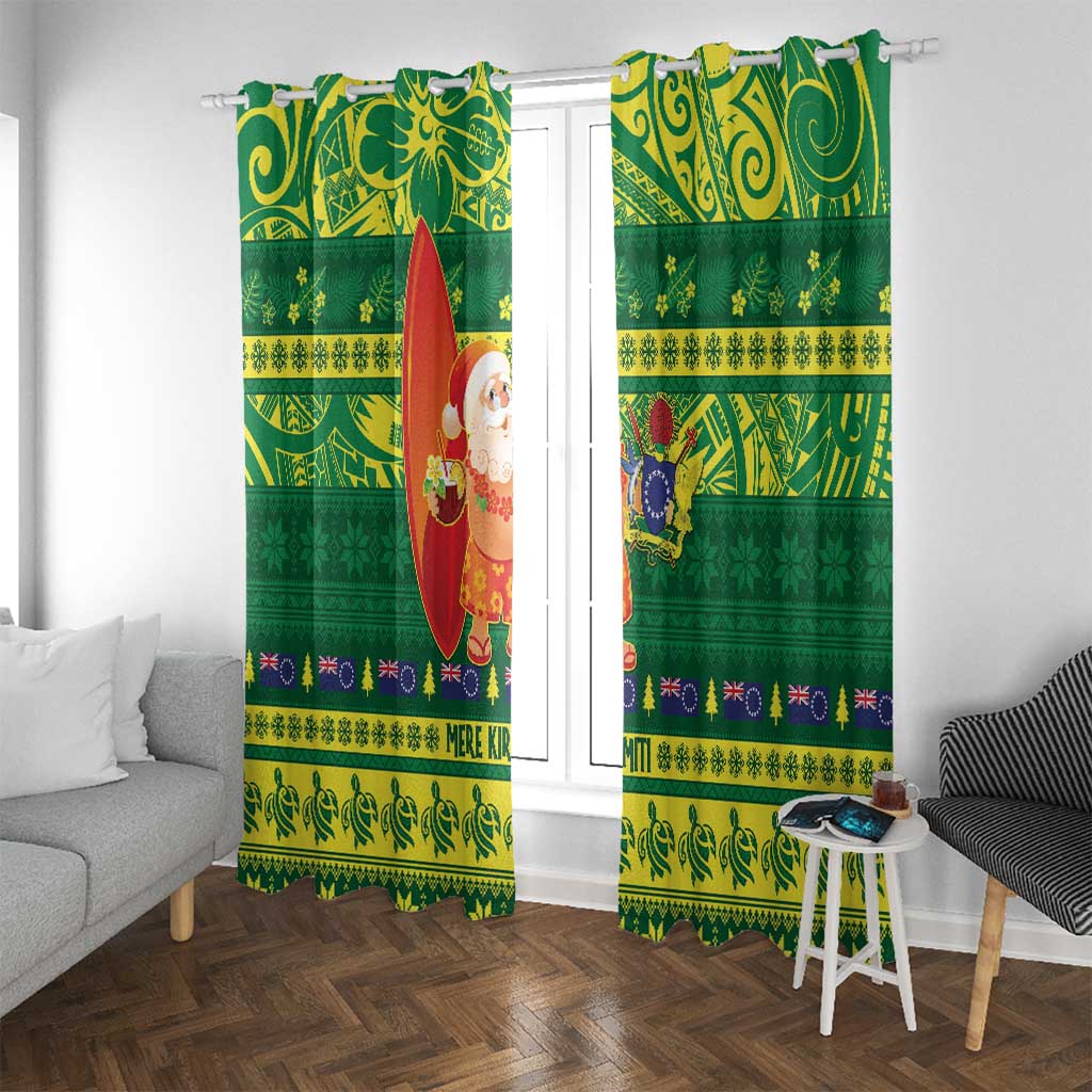 Cook Islands Christmas Window Curtain Surfing Santa Mere Kiritimiti - Polynesian Pride