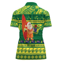 Cook Islands Christmas Women Polo Shirt Surfing Santa Mere Kiritimiti - Polynesian Pride