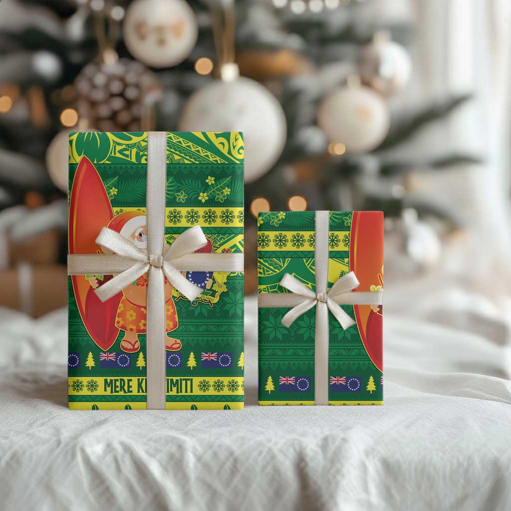Cook Islands Christmas Wrapping Paper Surfing Santa Mere Kiritimiti - Polynesian Pride